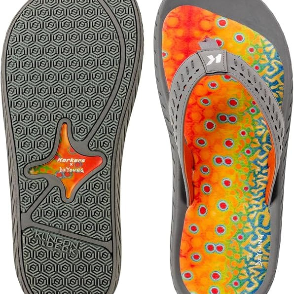 Korkers Fish Flips non-slip fishing sandals Brook trout graphic by de young ideal for wet wading and boat trips