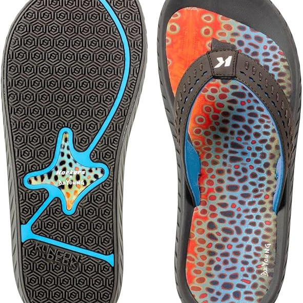 Korkers Fish Flips Brown Trout Styling by De Young non-slip fishing sandals ideal for wet wading and boat trips