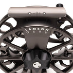 Close-up of Lamson Guru E Fly Reel available at Angles Sports